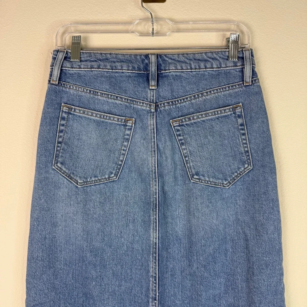LOFT Denim Skirt Womens 0 Blue Maxi Front Slit High Rise 100% Cotton Mid Wash